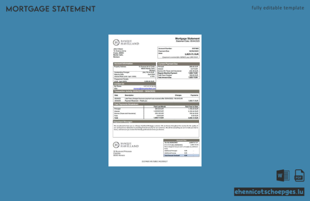 Monaco Banque Havilland Hypothekenabrechnung – Beispiel-Word- und PDF-Datei (Vorschau)